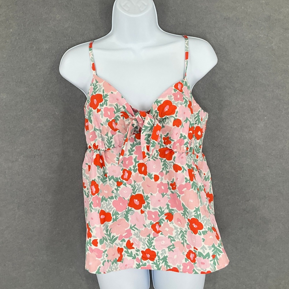 Free Assembly Floral Tie Front Cami Top Sleeveless Babydoll Organic‎ Cotton Boho